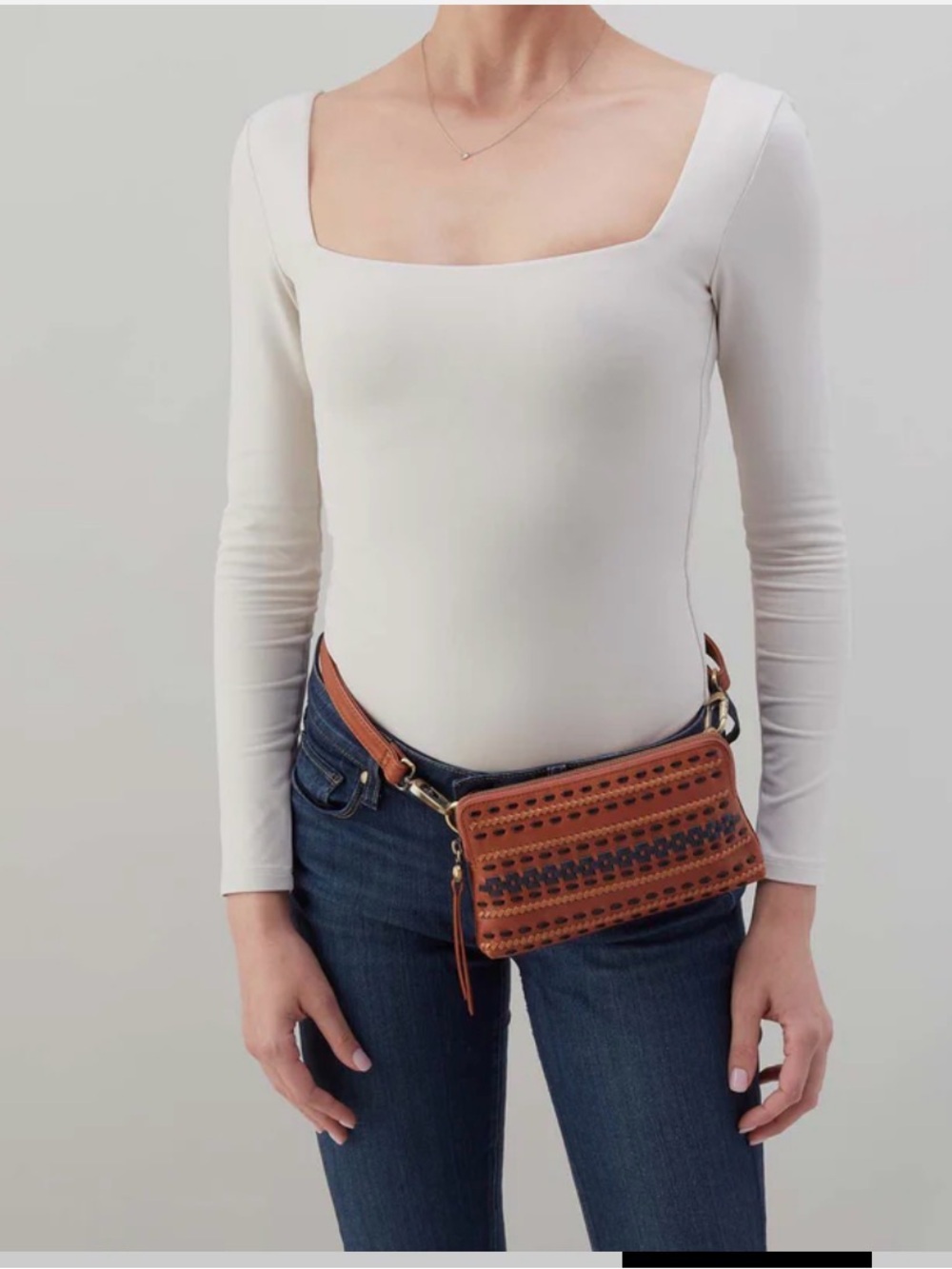NWT HOBO Fern Slim Belt Bag Woven Detail 100 % Leather Crossbody or Belt Bag